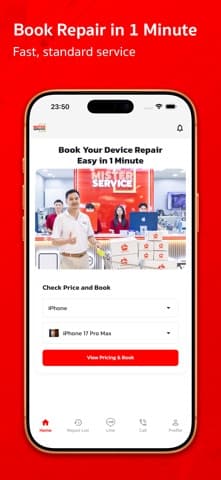Mister Service repair booking home screen